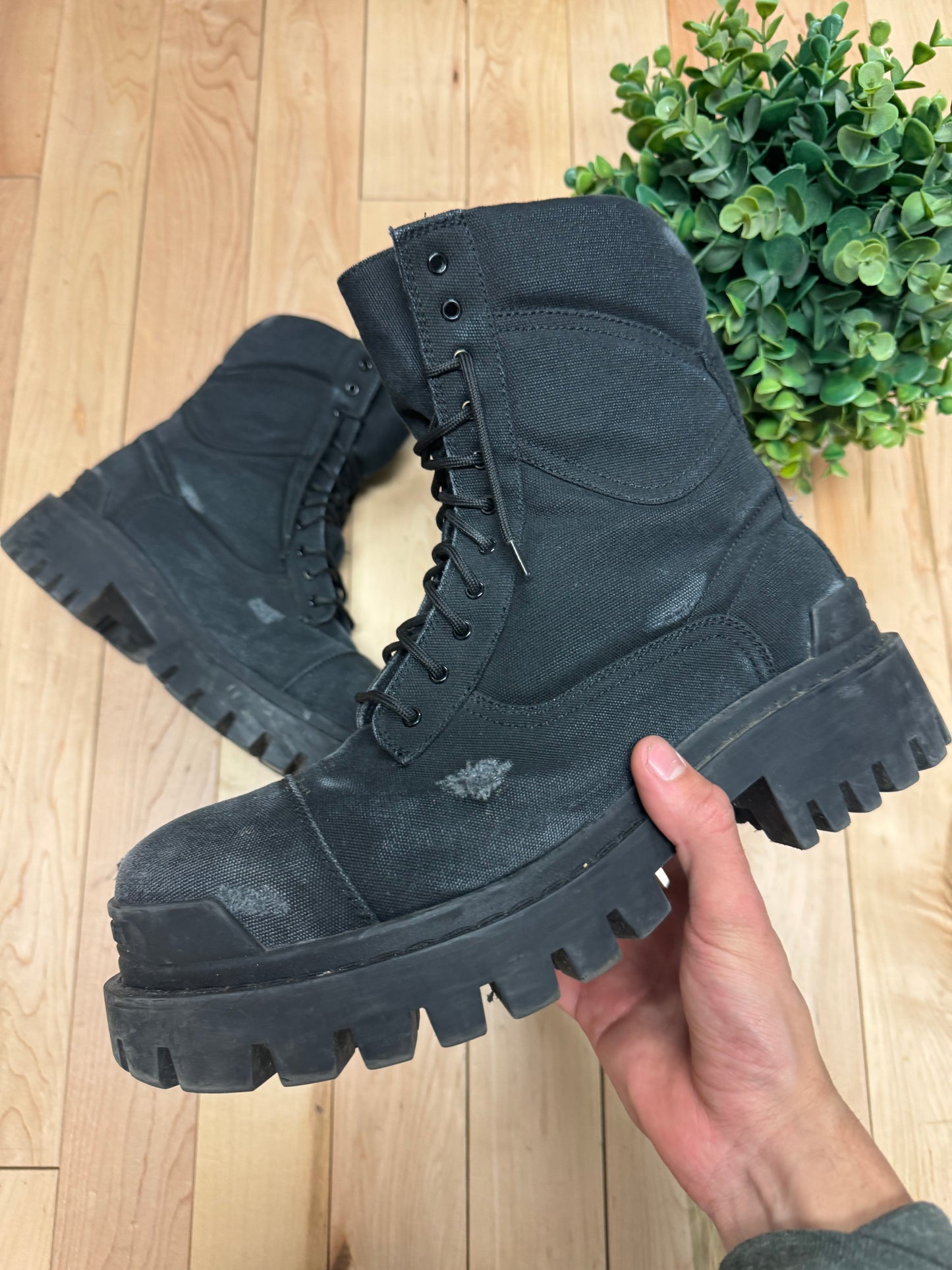 Balenciaga ‘Strike’ Distressed Suede Combat Boots