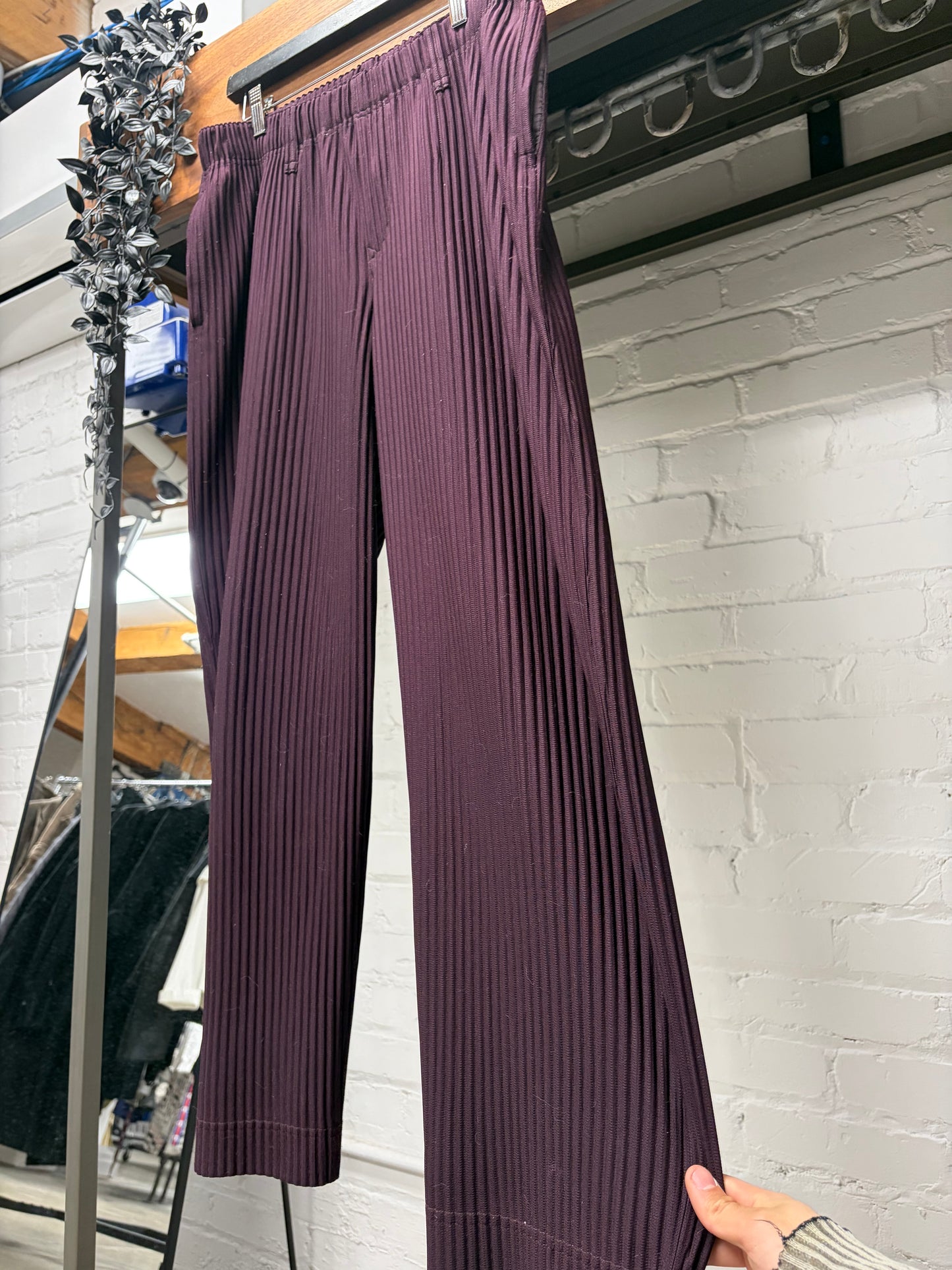 Issey Miyake Homme Plisse Pleated Burgundy Wide Leg Pants