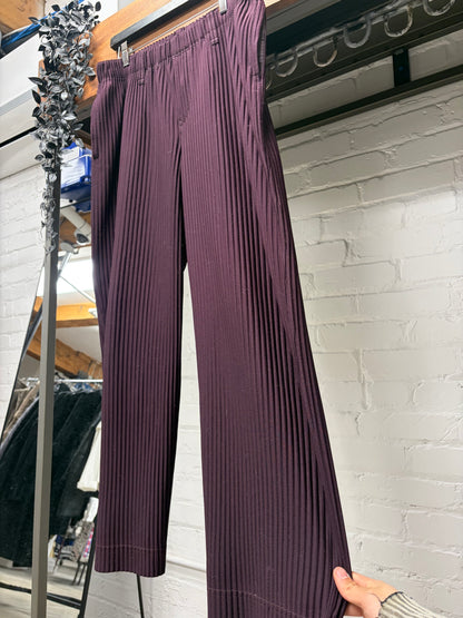 Issey Miyake Homme Plisse Pleated Burgundy Wide Leg Pants