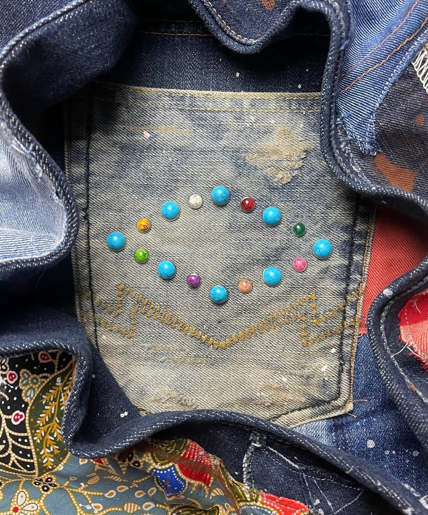 Kapital Gemstone Studded Flared Patchwork Denim