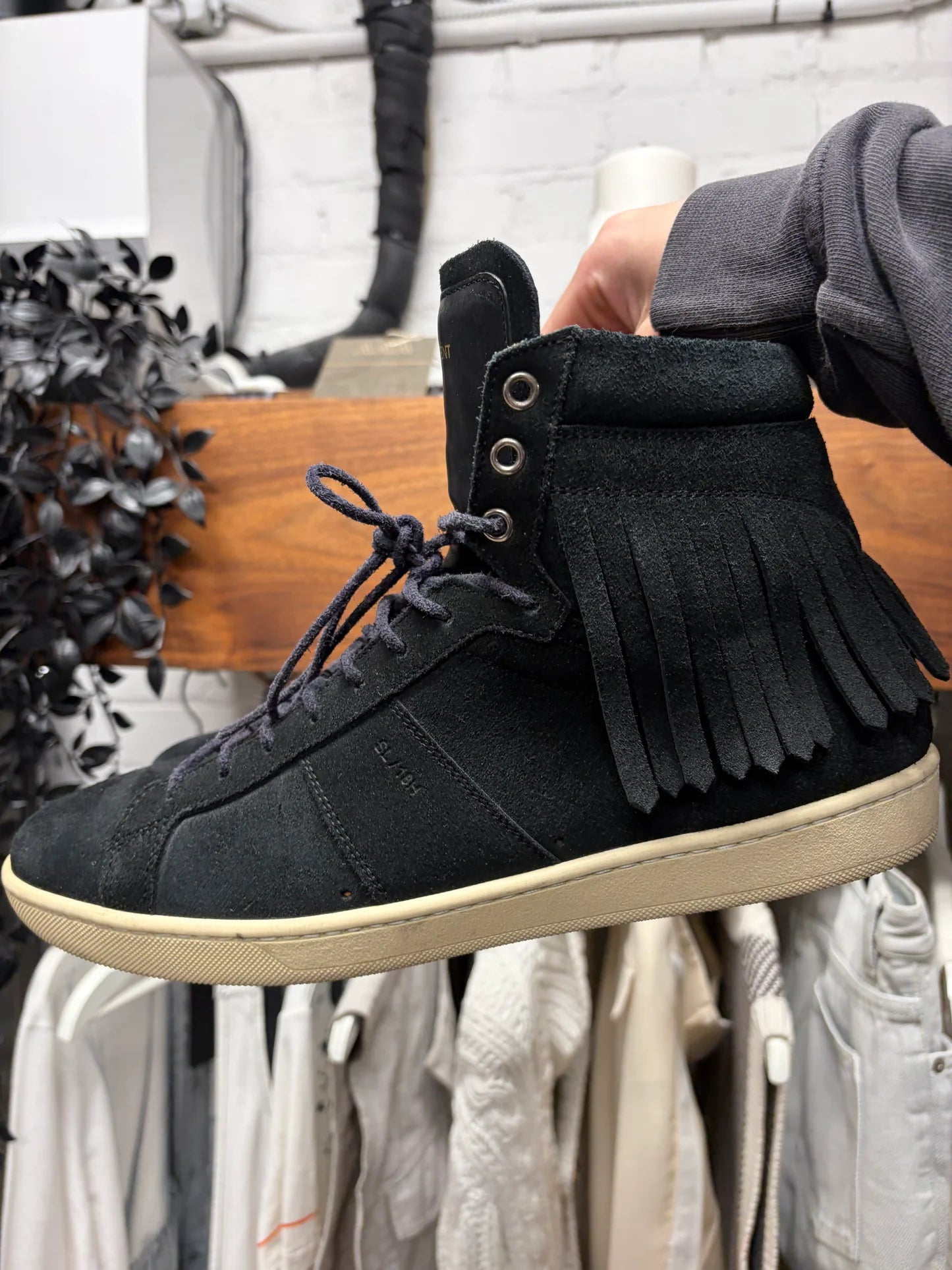 Saint Laurent SL/18H Fringed Black Suede High Top Sneakers