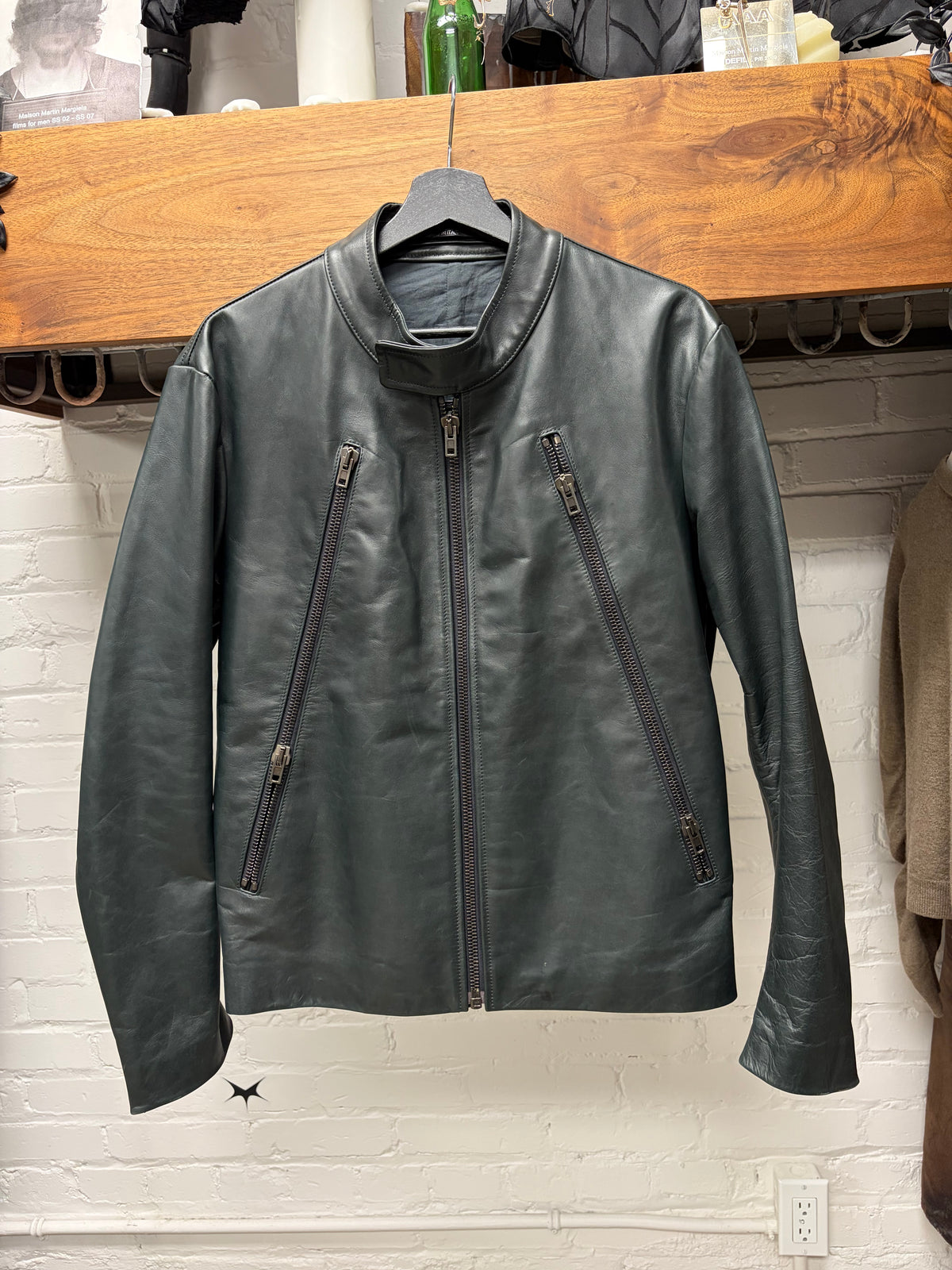 SS2013 Maison Margiela Midnight Green ‘5-Zip’ Lambskin Leather Jacket