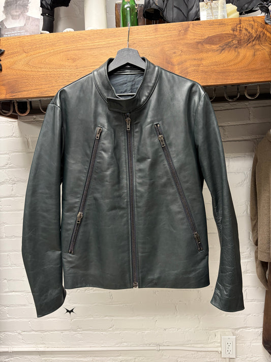 SS2013 Maison Margiela Midnight Green ‘5-Zip’ Lambskin Leather Jacket