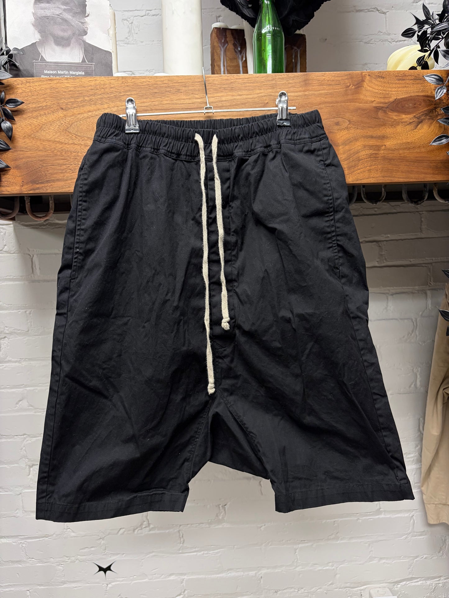 Rick Owens ‘Forever’ Mainline Drop Crotch Black Drawstring ‘Pod’ Shorts