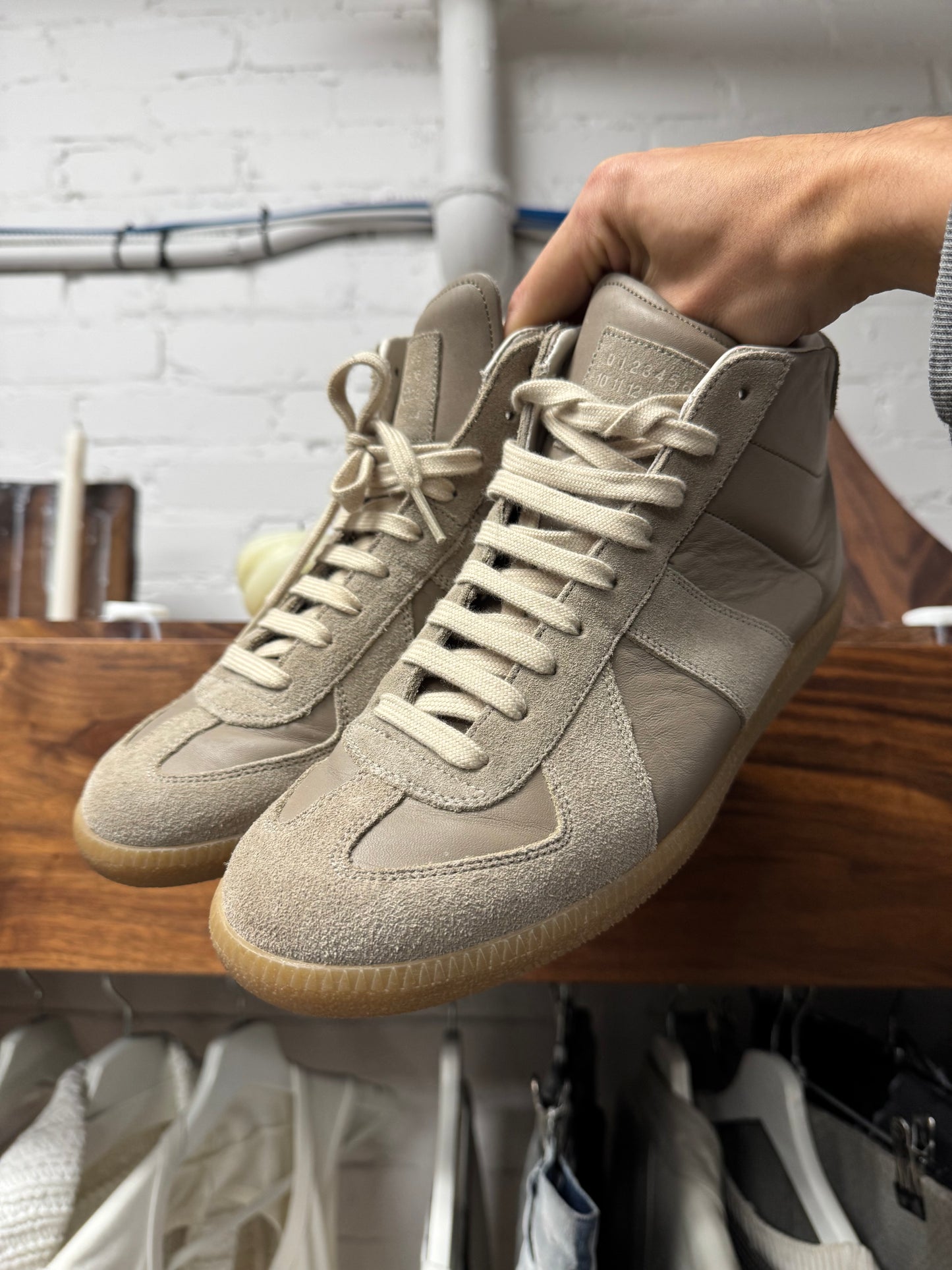 Maison Margiela ‘G.A.T.’ Light Brown Suede/Leather High Top Sneakers