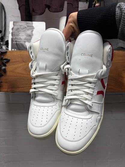 Celine 'Break' Cream/Red Mid Top
Leather Court Sneakers