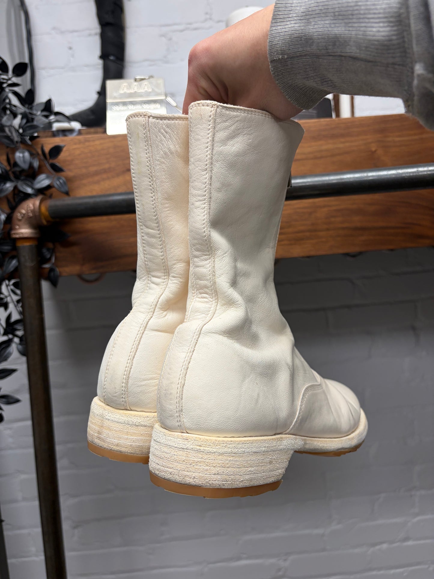 Guidi ‘310’ Front Zip White Leather High Cut Boots