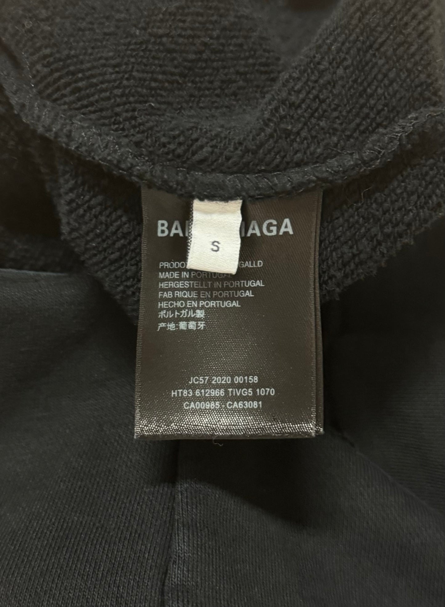 SS2020 Balenciaga ‘Nametag’ Distressed Black Hoodie