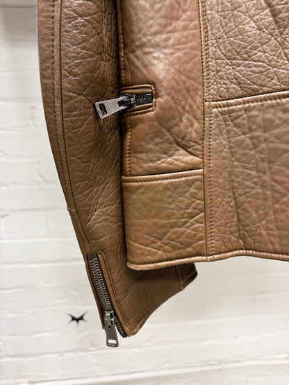 Gucci by Frida Giannini Brown Lambskin ‘Double Collared’ Shearling Trim Biker Jacket