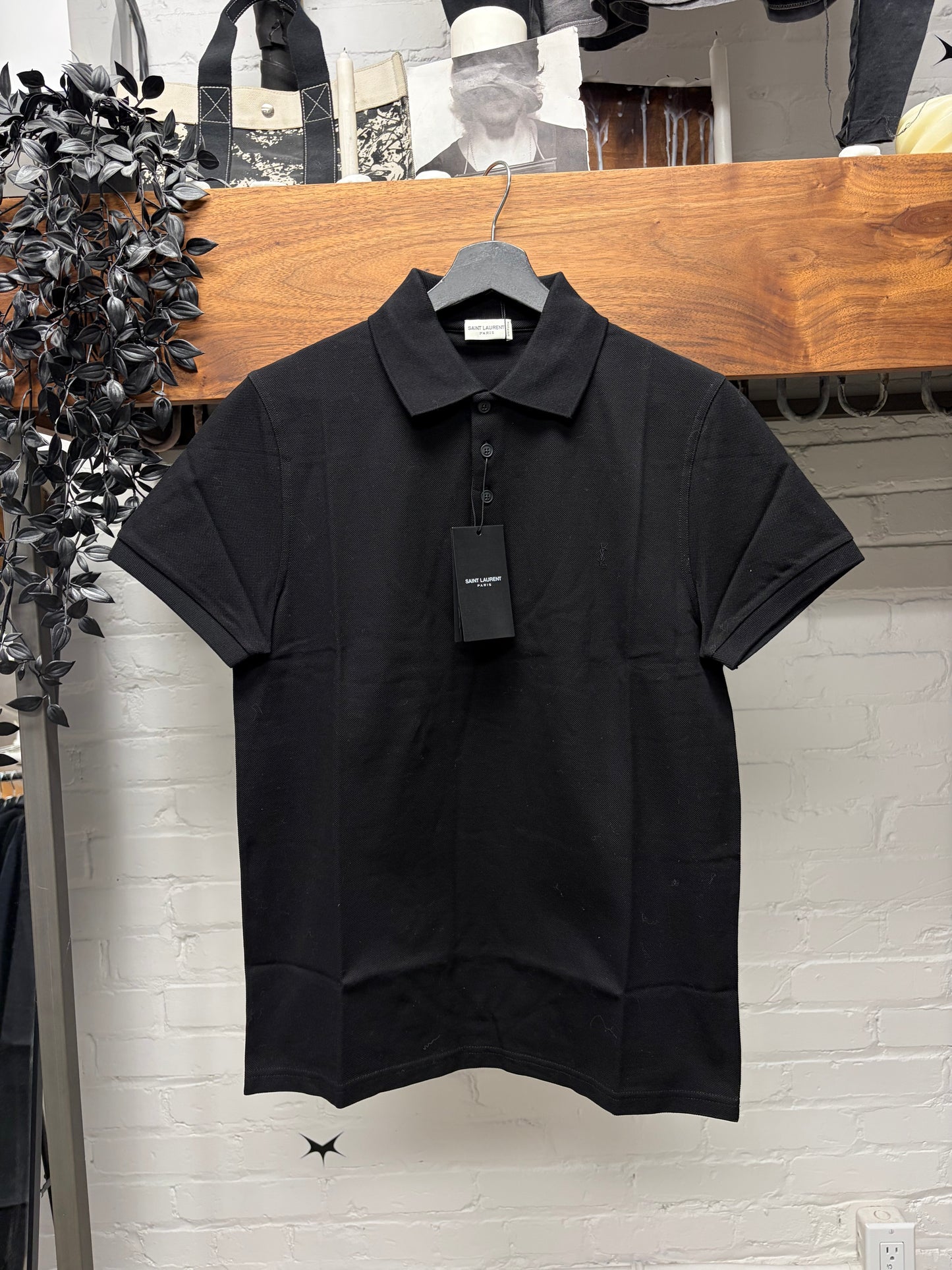 2021 Saint Laurent Black ‘YSL’ Embroidered Logo Staff Uniform Polo