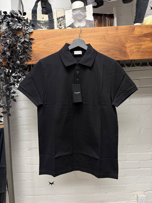 2021 Saint Laurent Black ‘YSL’ Embroidered Logo Staff Uniform Polo
