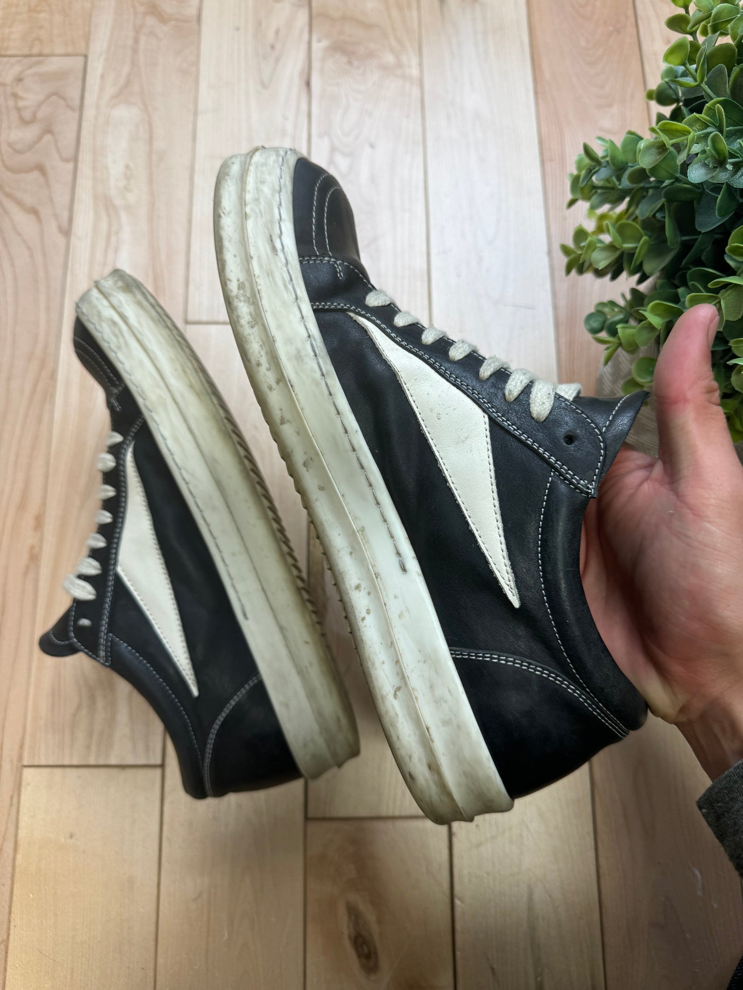 Rick Owens ‘Vans’ Black Leather Low Top Sneakers