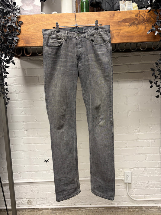 Givenchy Washed Grey Skinny Jeans with Silver Engraved Plaque