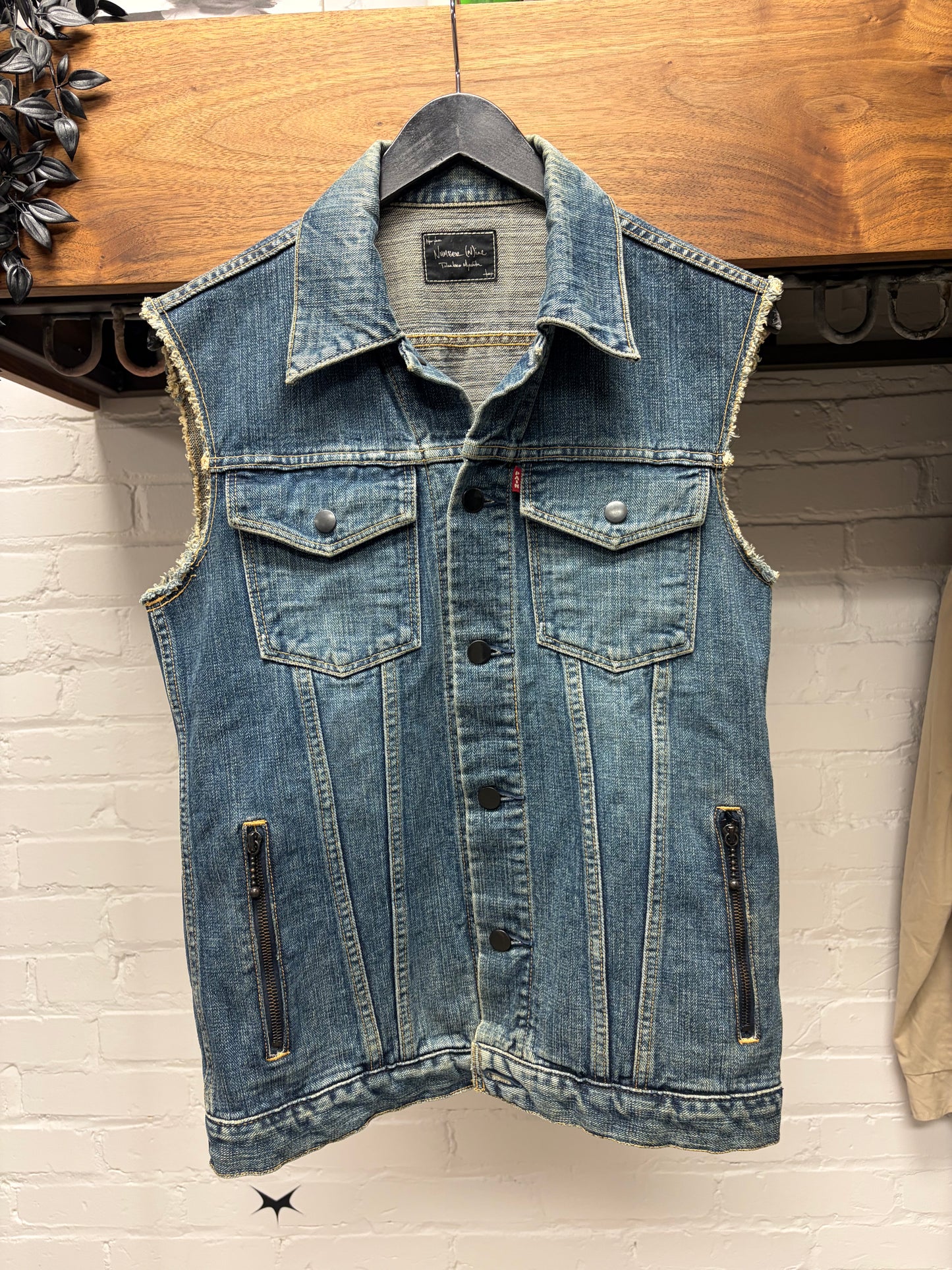 Number (N)ine ‘Pain Patch’ Blue Denim Trucker Vest