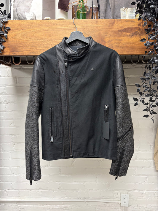 AW2012 Balenciaga by Nicholas Ghesquiere Hybrid Grey Wool/Leather Motorcyle Biker Jacket