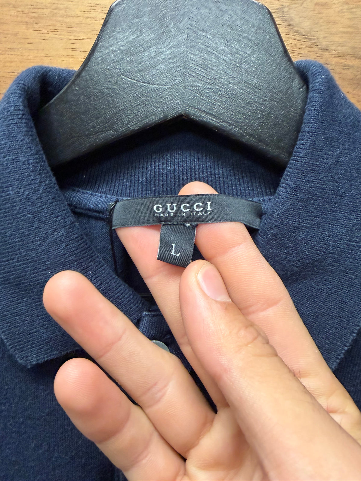 Gucci Navy Cotton ‘Stripe Logo’ Short Sleeve Polo