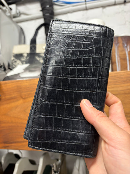 Saint Laurent Crocodile Embossed Leather Long Wallet