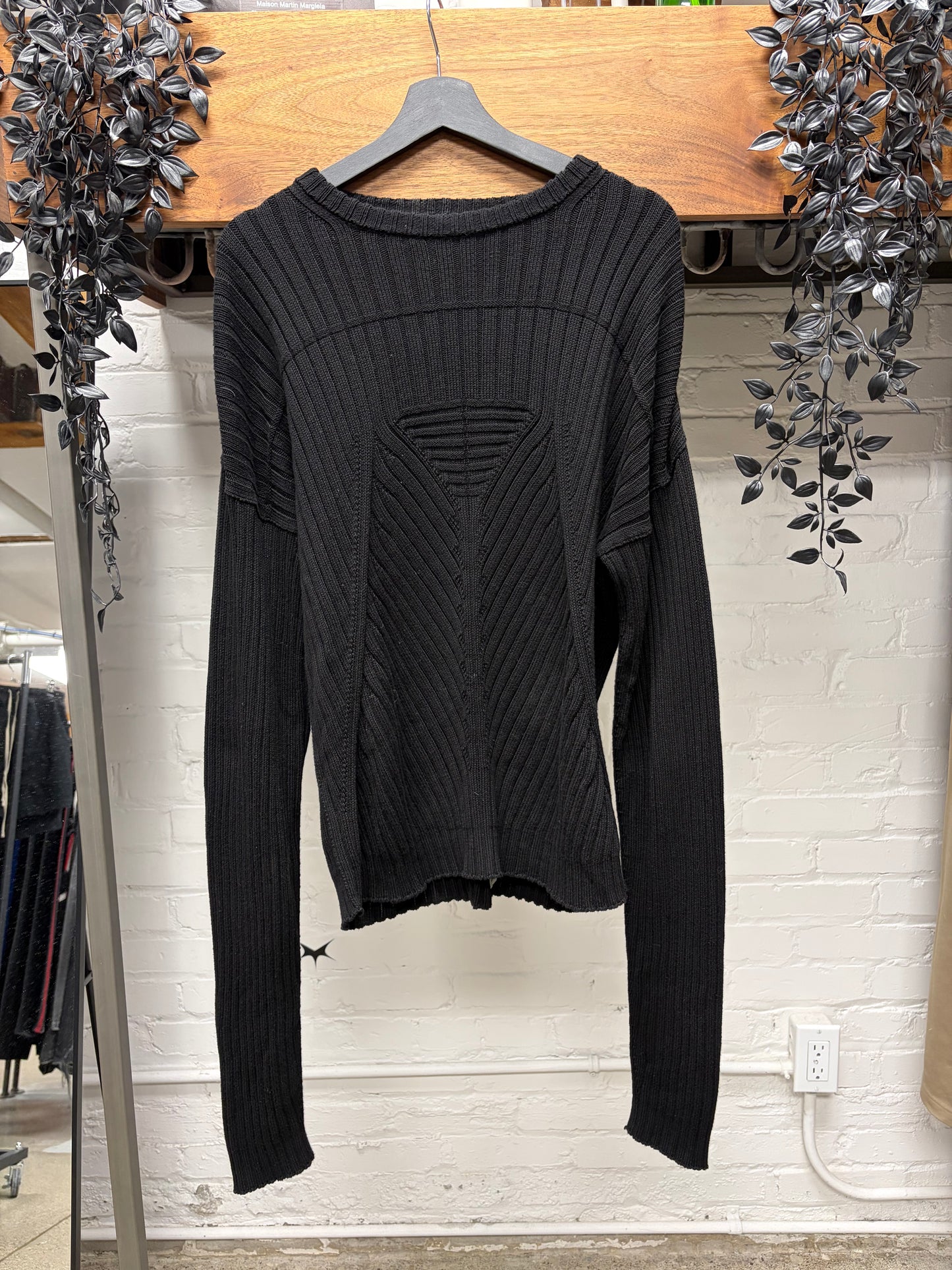 SS2026 Rick Owens ‘Hollywood’ Geometric Ribbed Black Cotton Sweater