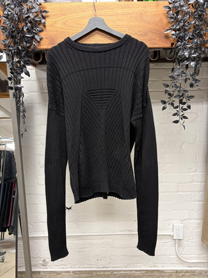 SS2026 Rick Owens ‘Hollywood’ Geometric Ribbed Black Cotton Sweater