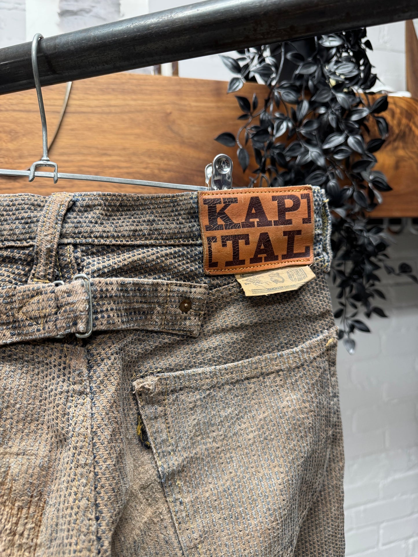 Kapital Faded Brown ‘Century’ Repaired Buckle Back Denim