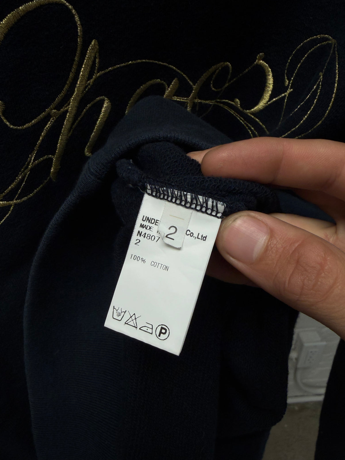 Undercover ‘Chaos’ Embroidered Cursive Navy Blue Sweatshirt