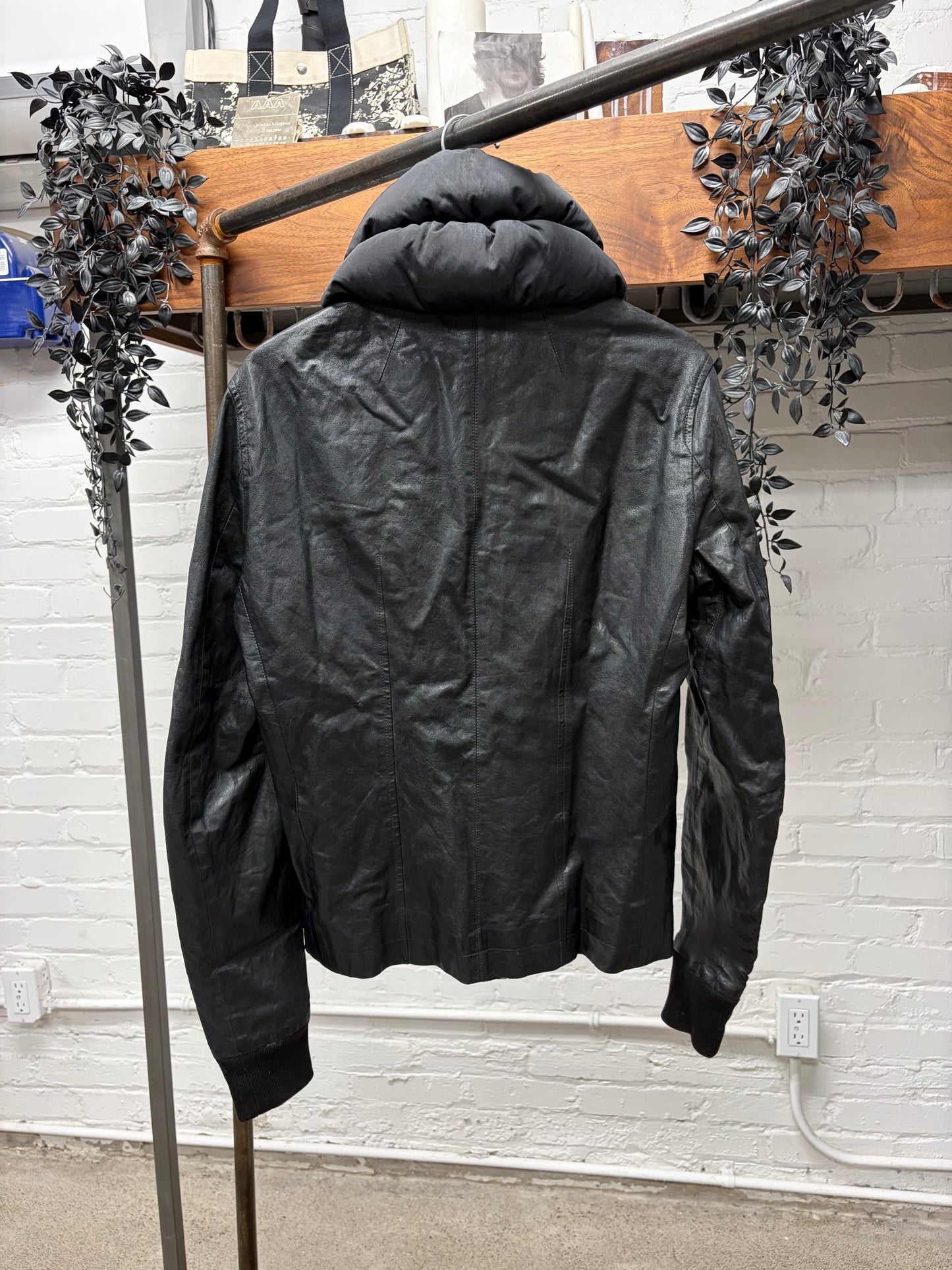 Rick Owens High Neck Leather/Down Filled Jacket