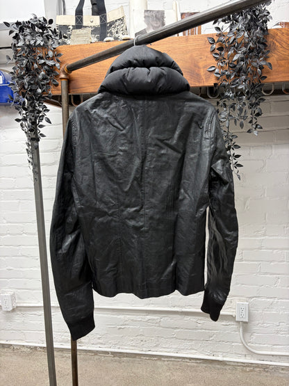 Rick Owens High Neck Leather/Down Filled Jacket