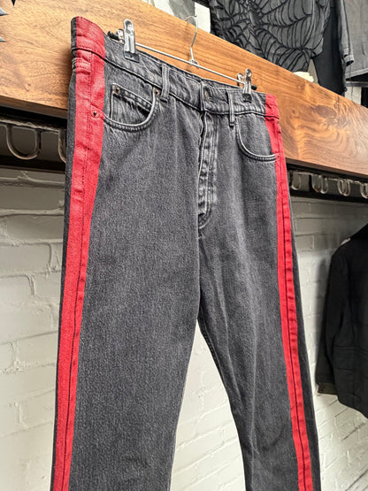 2018 Balenciaga ‘Red Stripe’ Washed Grey Skinny Jeans