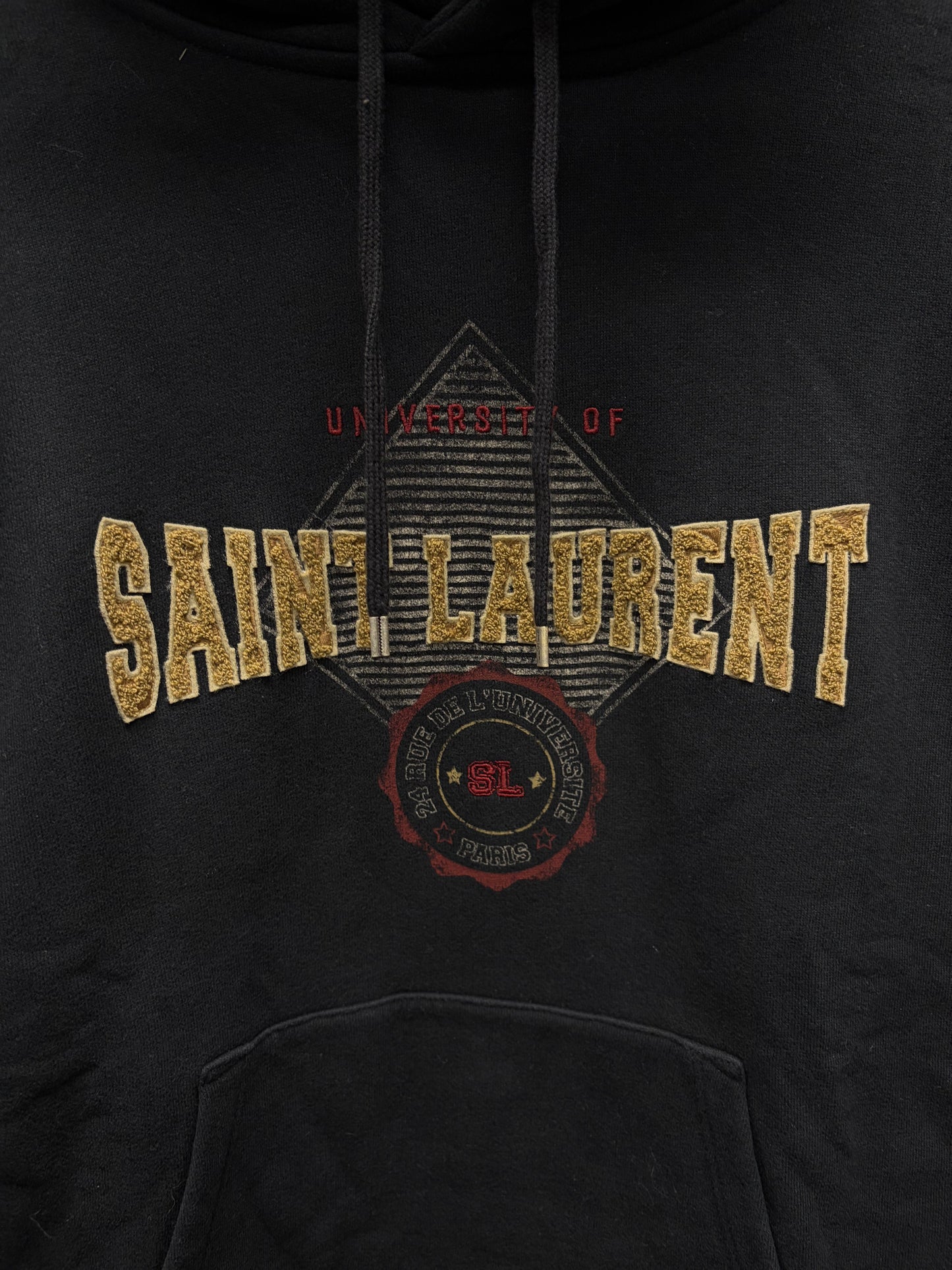 2021 Saint Laurent ‘Collegiate Logo’ Black Pullover Hoodie