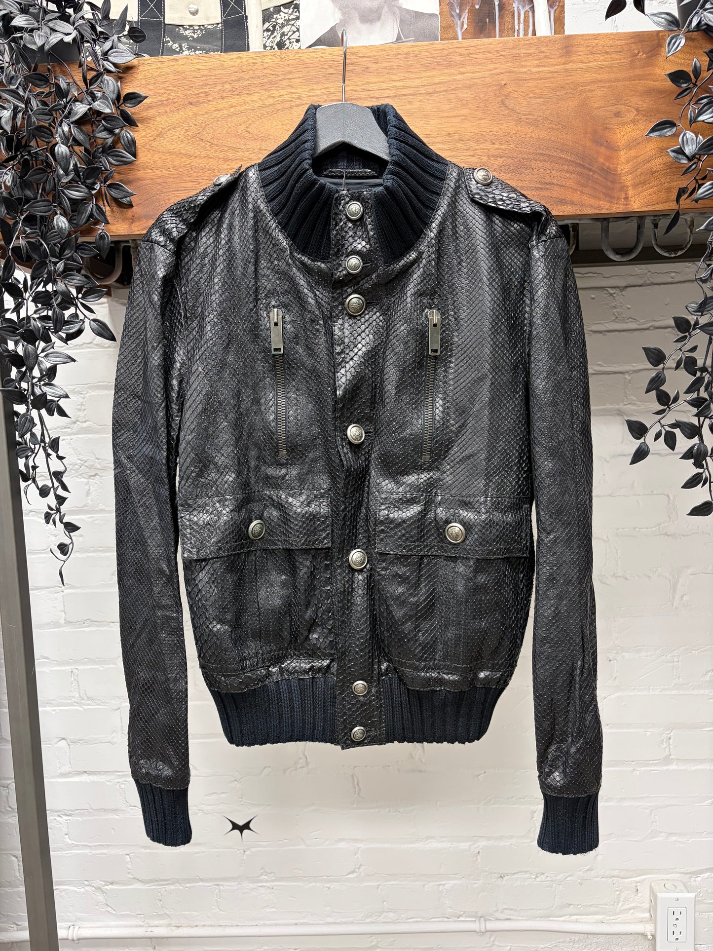 SS2005 Gucci by Frida Giannini ‘Madonna’ Black Genuine Python Leather Bomber Jacket