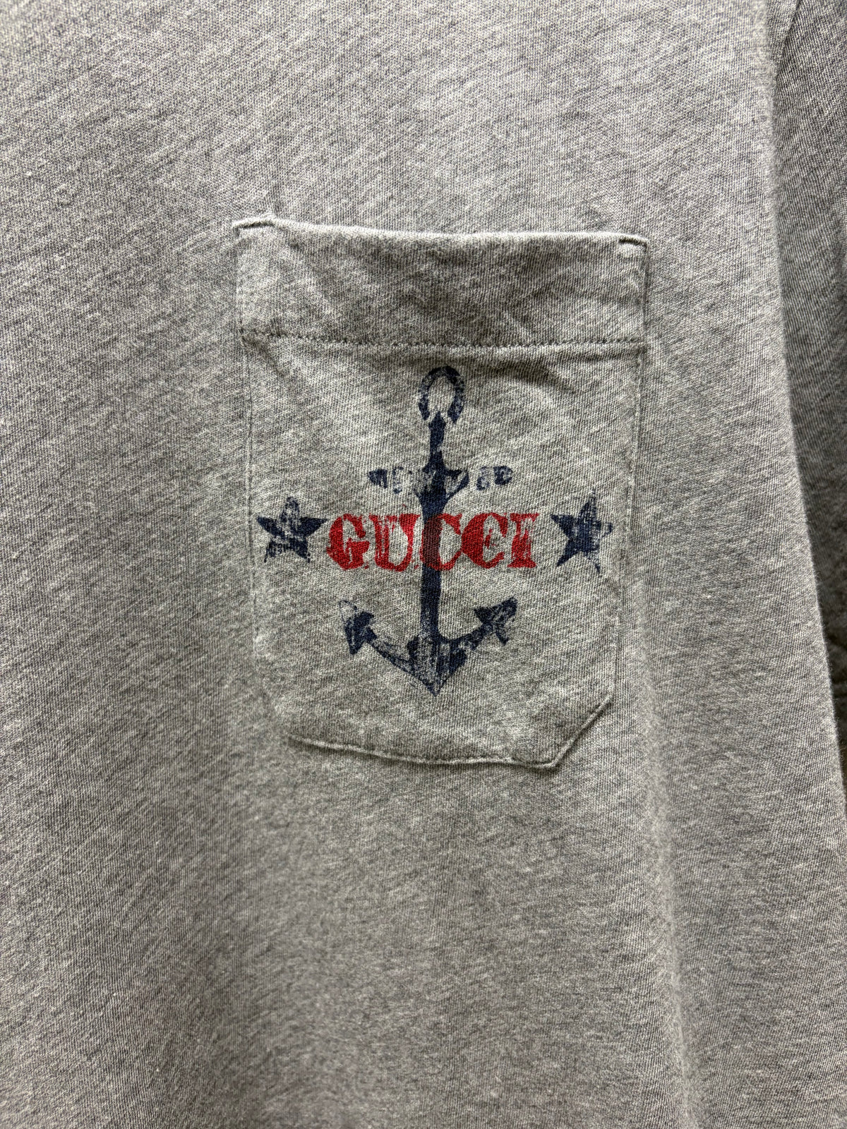 2000s Gucci ‘Anchor Logo’ Heather Grey Short Sleeve Pocket T-Shirt