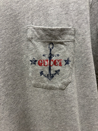 2000s Gucci ‘Anchor Logo’ Heather Grey Short Sleeve Pocket T-Shirt