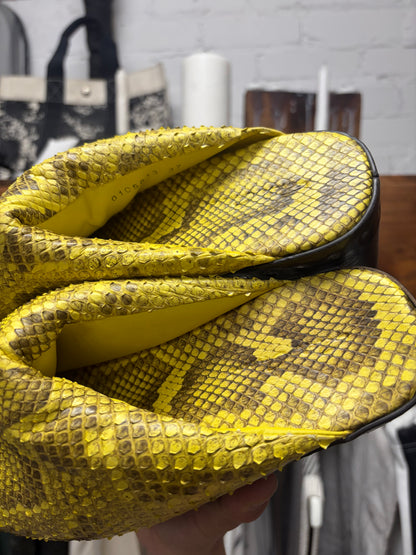 SS2023 Rick Owens ‘Edfu’ Yellow Python Leather Platform Wood Block Sole Sandals