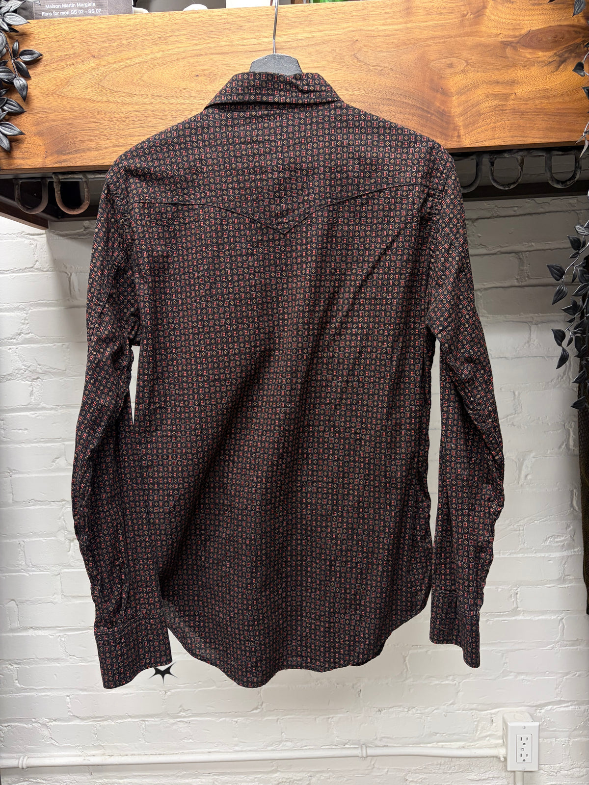 2019 Saint Laurent Black/Red Patterned Button Snap Western Shirt