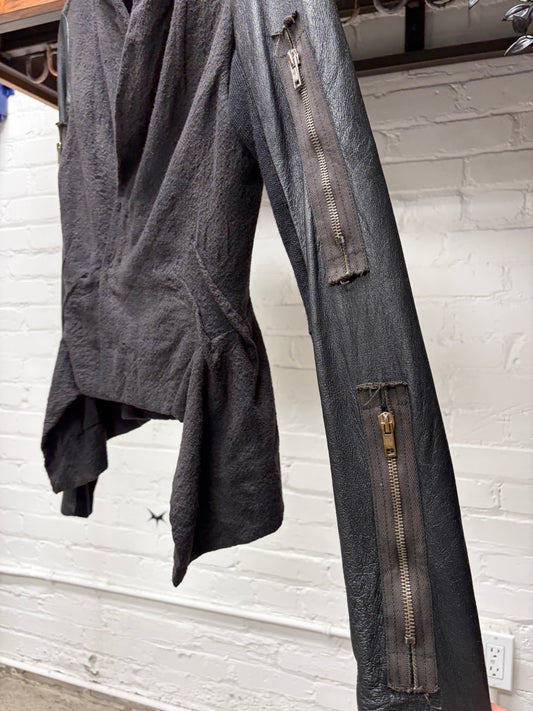 Early 2000s Rick Owens O&M Era Leather Sleeve Hook Closure Top