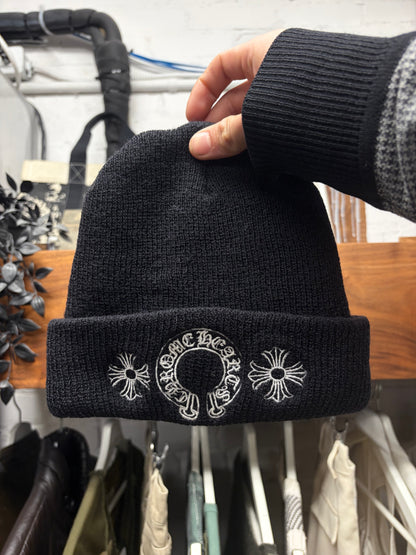 Chrome Hearts Horseshoe/Plus Cross Ribbed Black Beanie