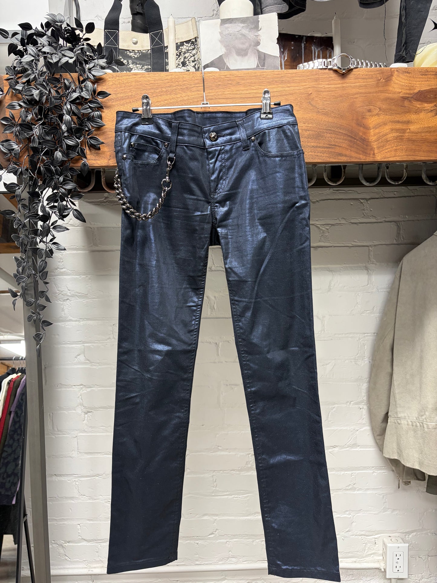 Vintage Gucci by Frida Giannini Waxed Black Pants With Wallet Chain Attachment