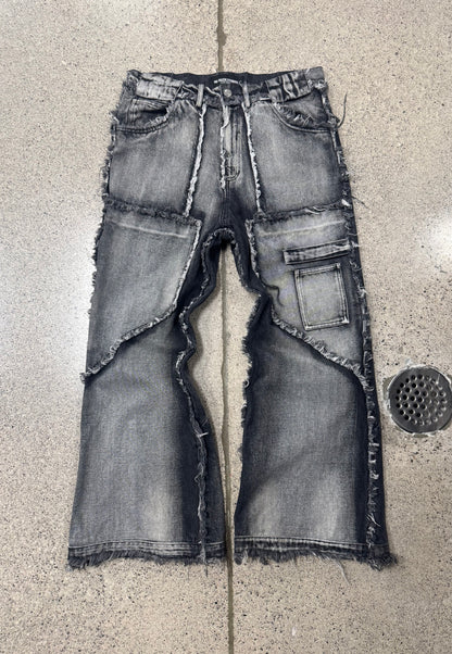 No Faith Studios ‘001’ Washed Grey Flared Denim