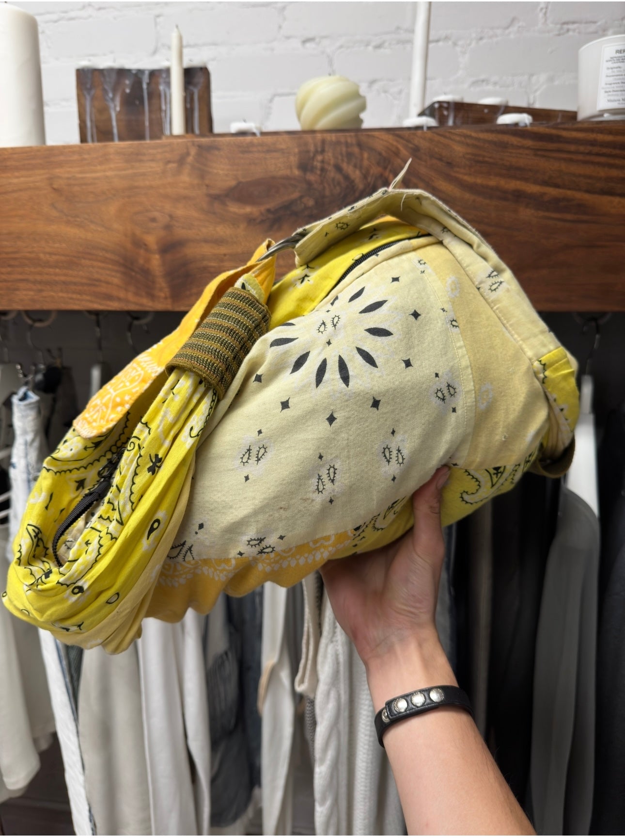 Kapital ‘Snuffkin’ Paisley Yellow Patchwork Bandanna Sling Bag