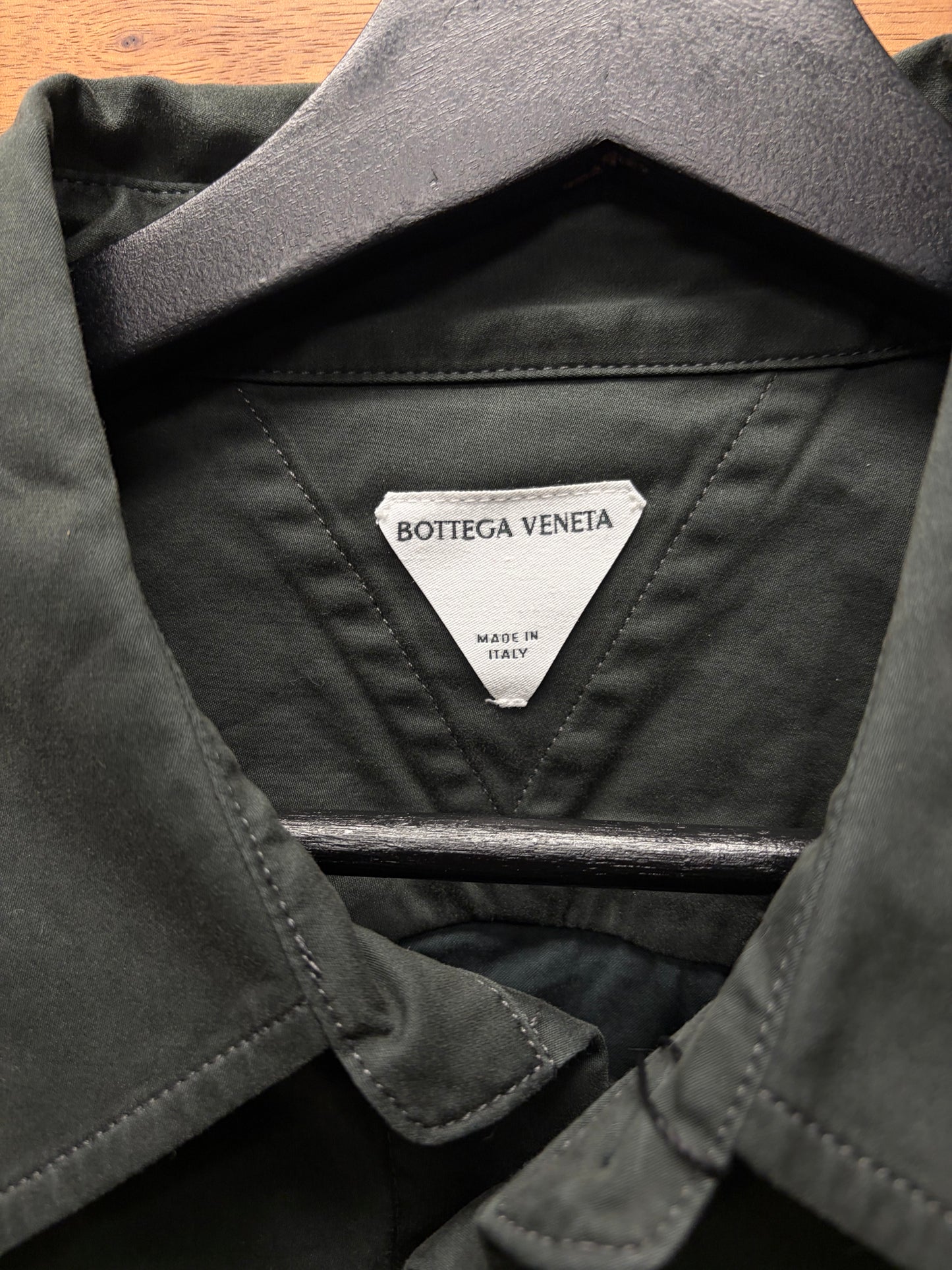 Bottega Veneta Military Green Oversized Collared Short Sleeve Work Shirt