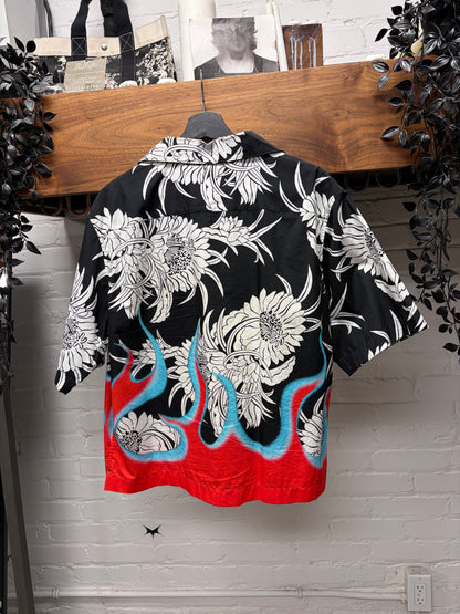 Prada Flame Camp Collar Short Sleeve Shirt