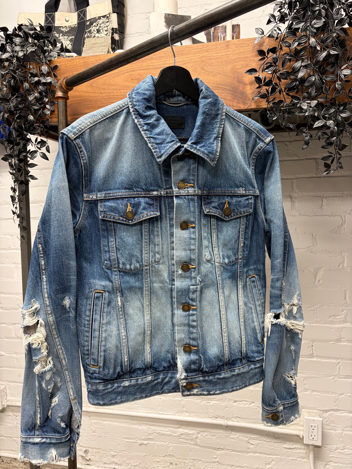 2019 Saint Laurent ‘Crash Distressed’ Blue Denim Trucker Jacket