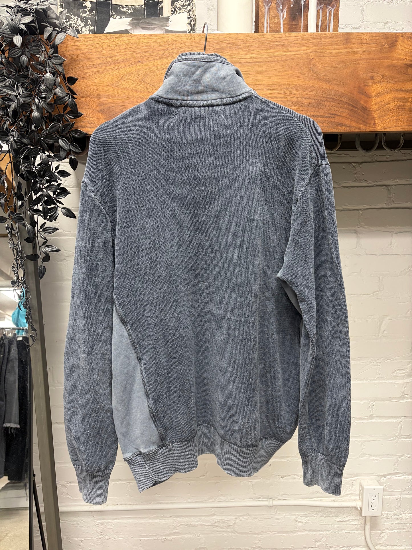 Balmain Quarter Zip ‘Double Layered Collar’ Ribbed Knit Sweater