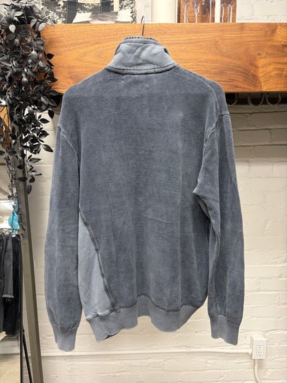 Balmain Quarter Zip ‘Double Layered Collar’ Ribbed Knit Sweater