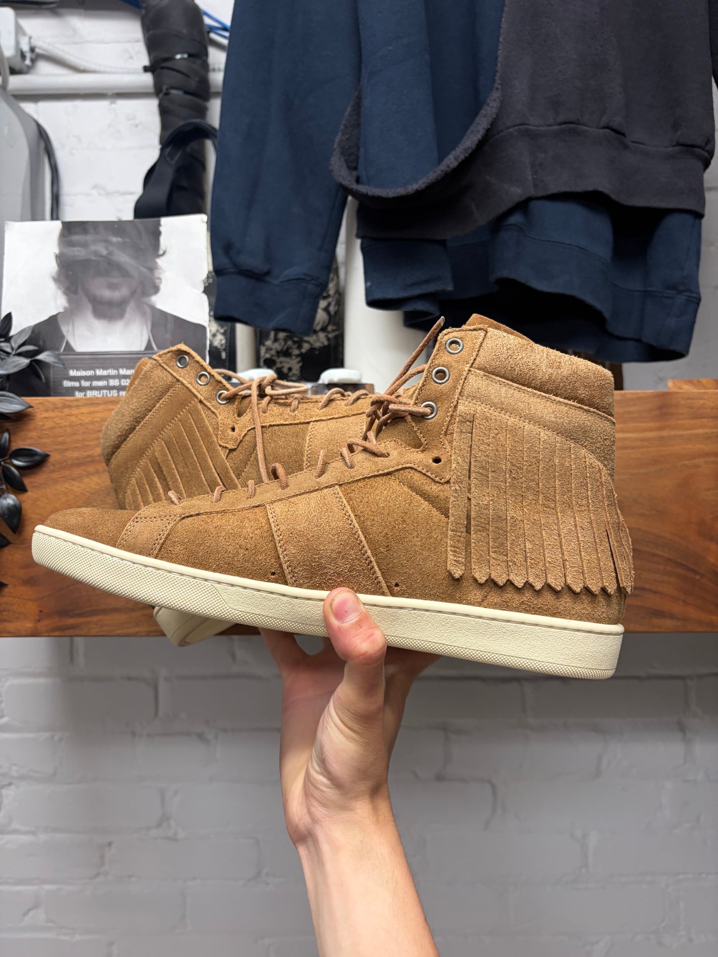 Saint Laurent ‘SL18/H’ Brown Leather Fringe ‘Court’ High Top Sneakers