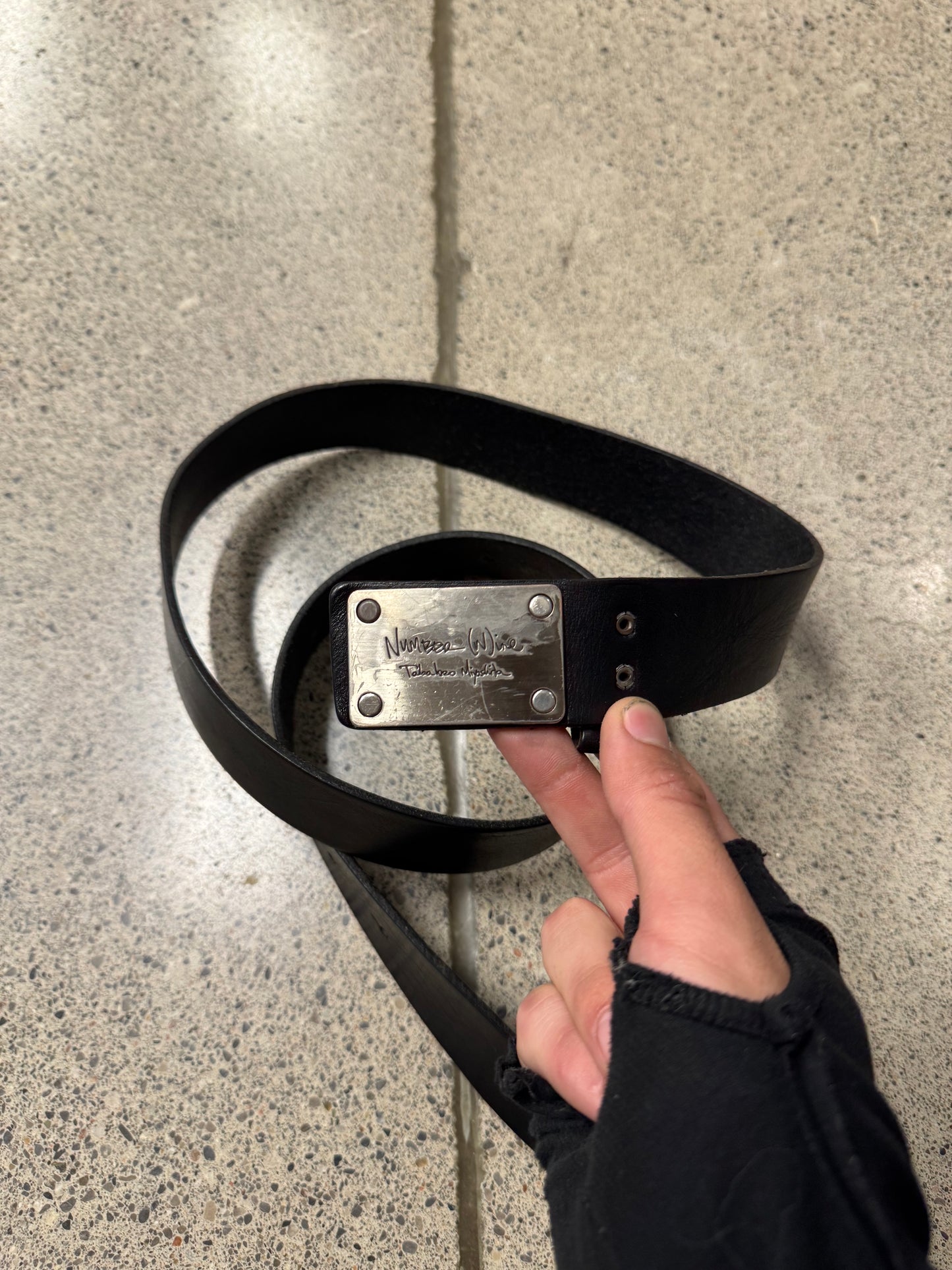 Number (N)ine Miyashita Era Silver ‘Square Buckle’ Leather Belt