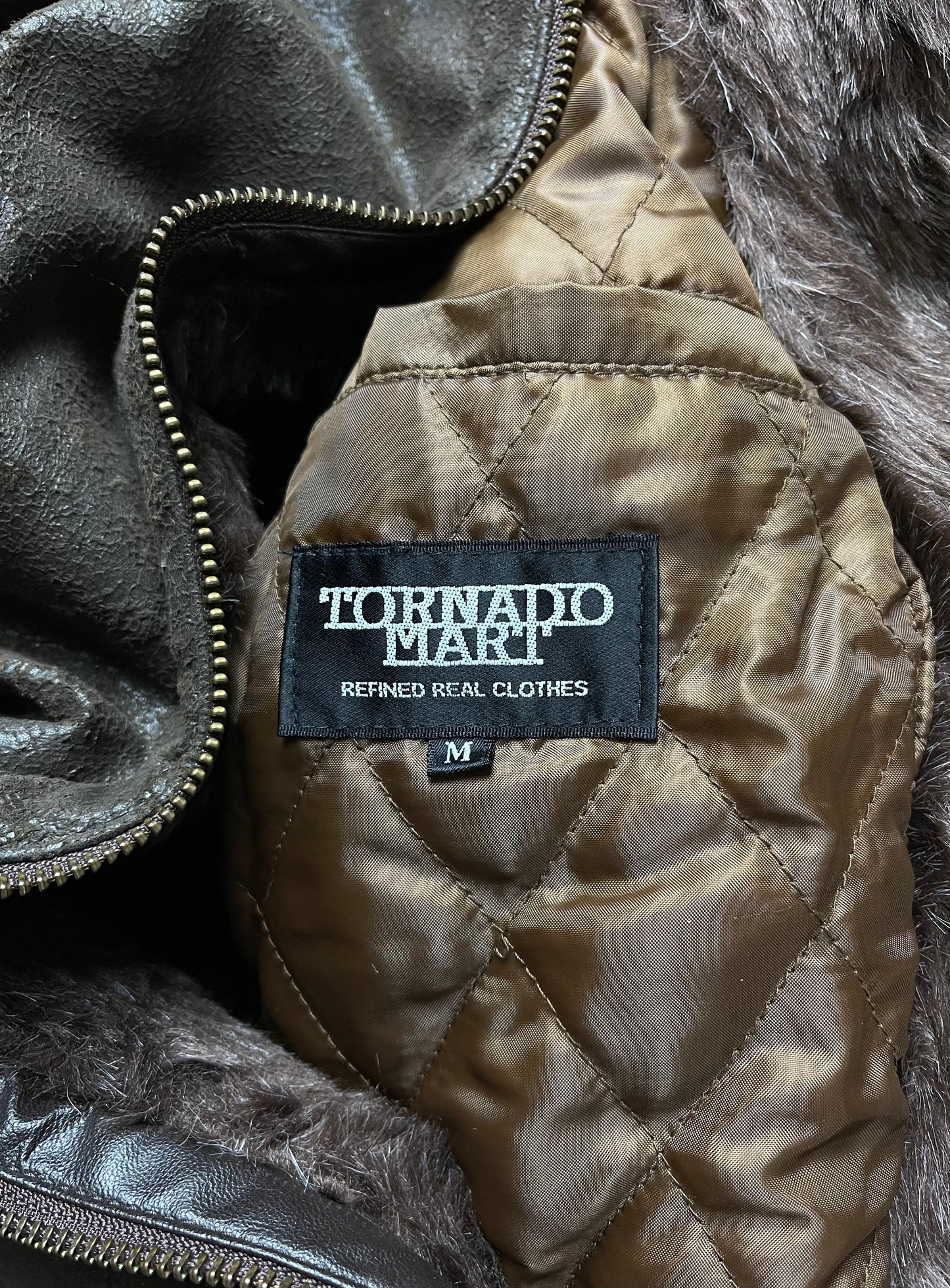 Tornado Mart Fur Trim Brown Collared Zip-Up Jacket