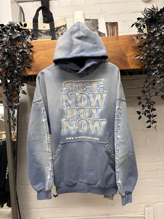 SS2024 Balenciaga ‘See Now Buy Now’ Distressed Blue Pullover Hoodie