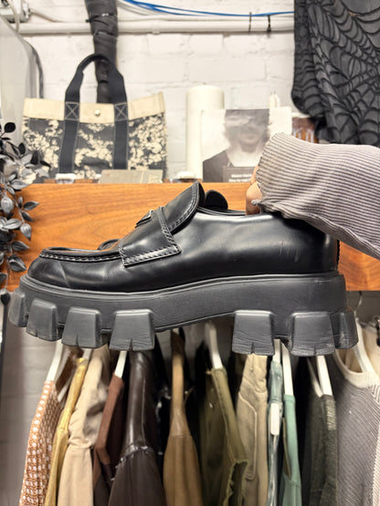 Prada ‘Monolith’ Black Leather Platform Sole Derbies