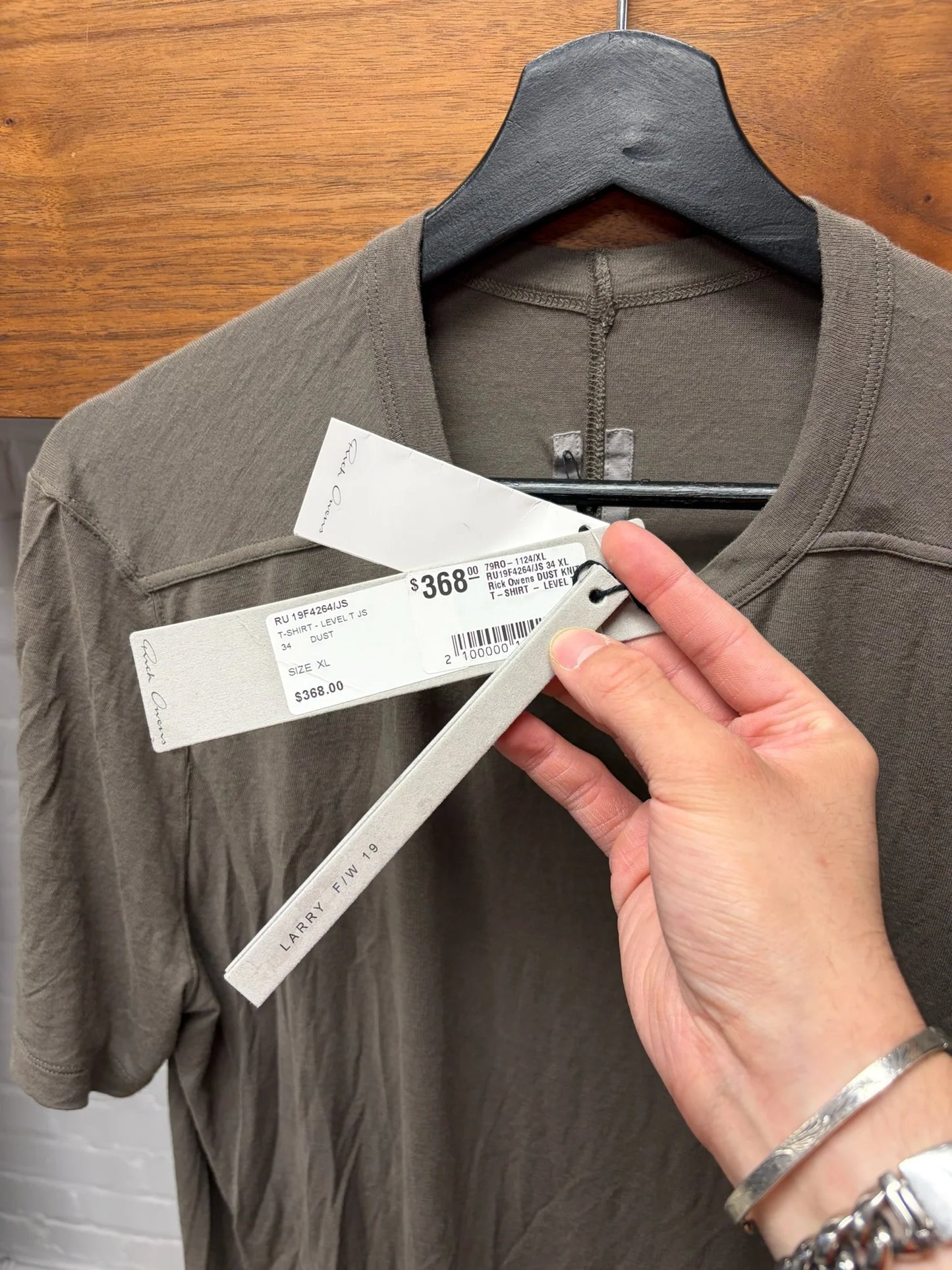 AW2019 Rick Owens ‘Larry’ Dust Brown ‘Level’ Oversized T-Shirt